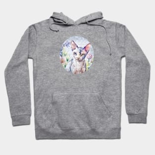 Sphynx cat with two color eyes in flowers Hoodie